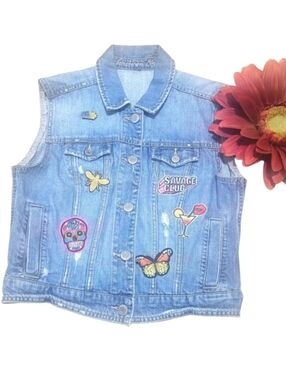 #01 AMERICAN EAGLE Denim Button Up Patched Vest Size Small